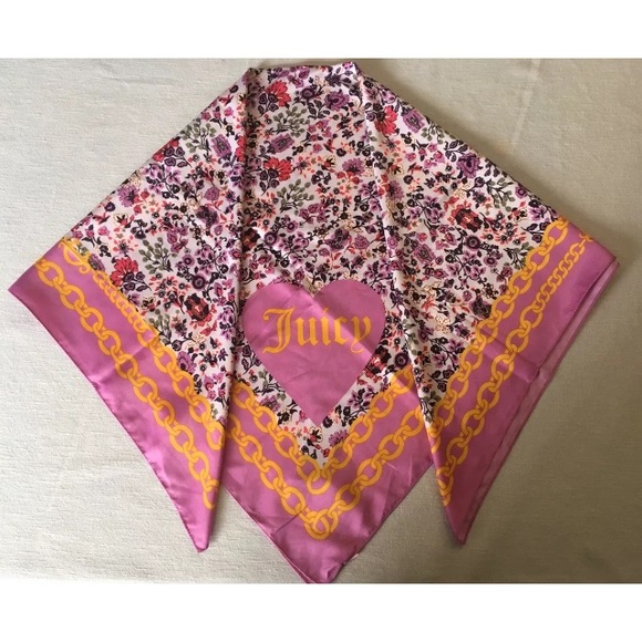 💓Juicy Couture Floral Pink Gold Chain Scarf Cover - Picture 2 of 10